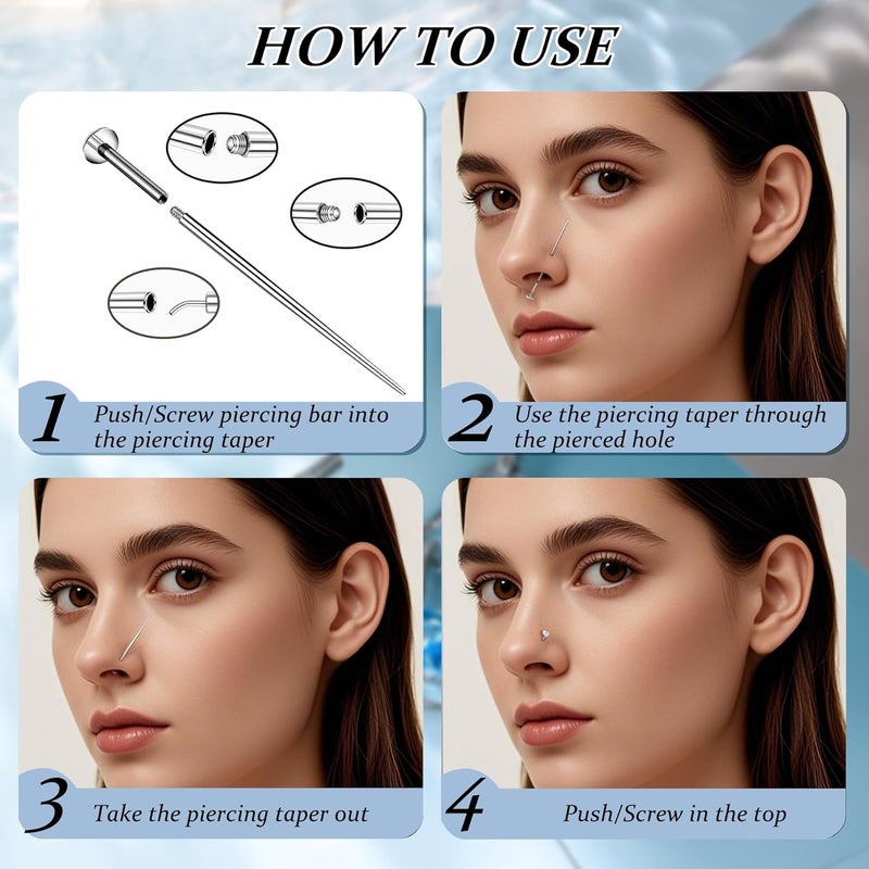 D.Bella 16G 18G Piercing Taper Ball Grabber Stainless Steel Flat Back Earring Applicator Tool Threadless Insertion Pin for Tragus Cartilage Helix Lip Piercing Jewelry Body Piercing Stretching Kit - Image 4